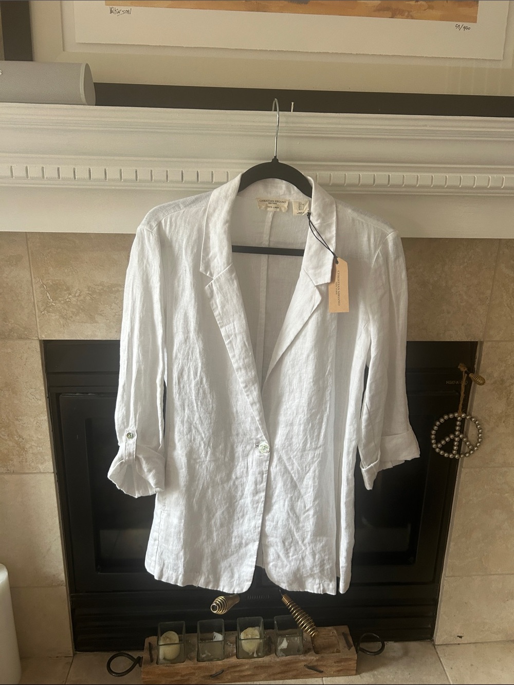 Christian Siriano White Linen Blazer Jacket